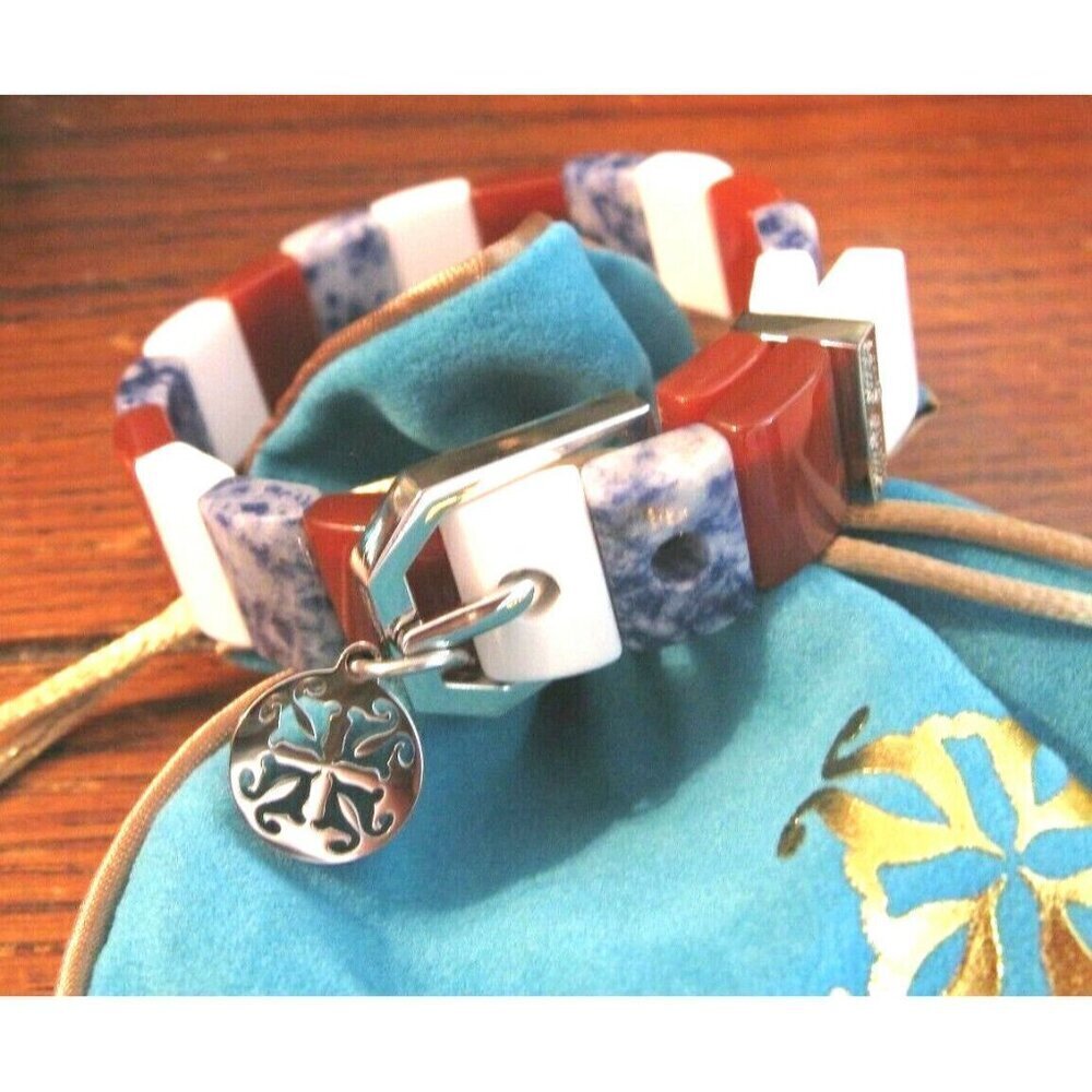 New Rustic Cuff Patriotic USA Natural Gemstone Charay Stretchy Bracelet - Picture 2 of 5